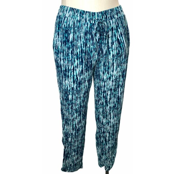 Cato Palazzo Pants Womens Large Blue White Pockets Elastic Waist Drawstring - Picture 1 of 8